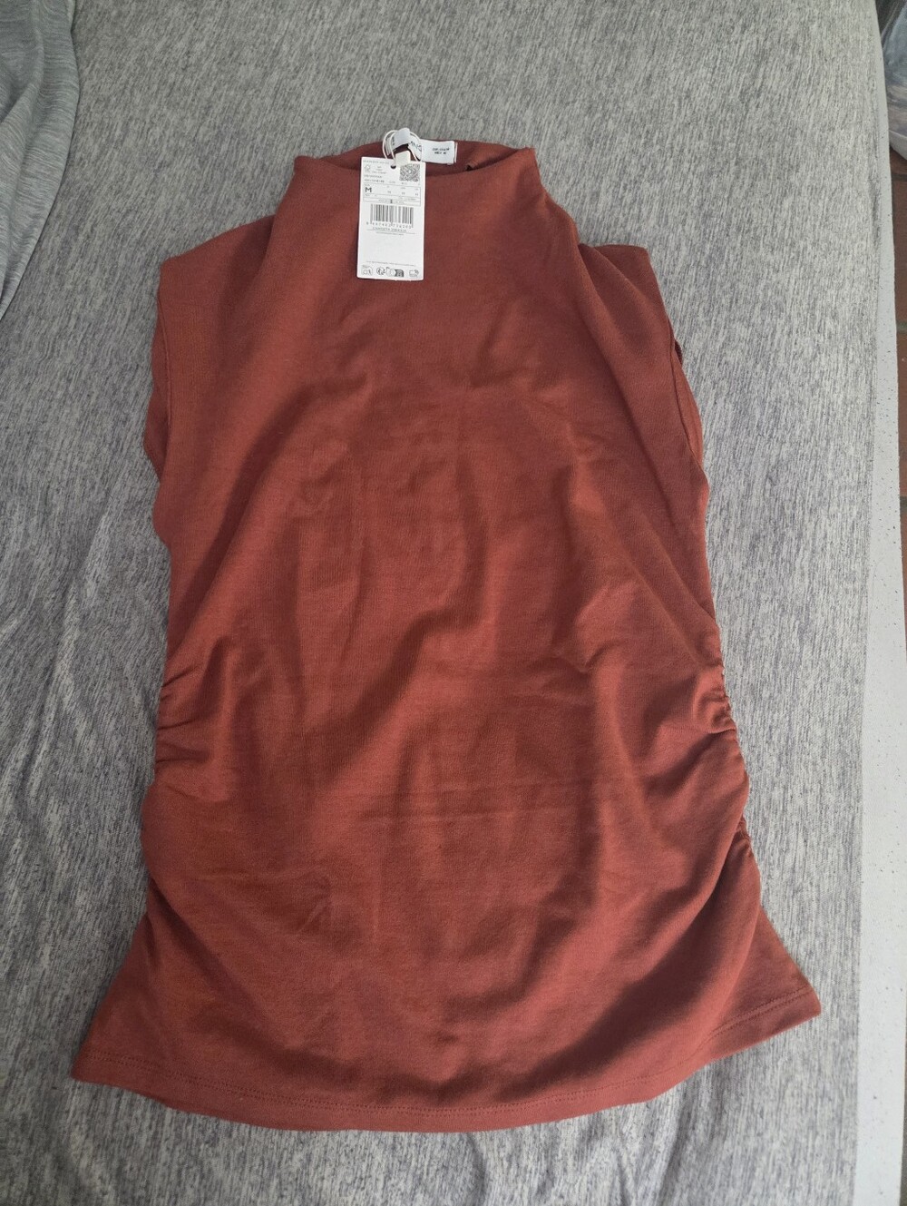 Mango Sleeveless Ribbed Mock Neck Top - Rust